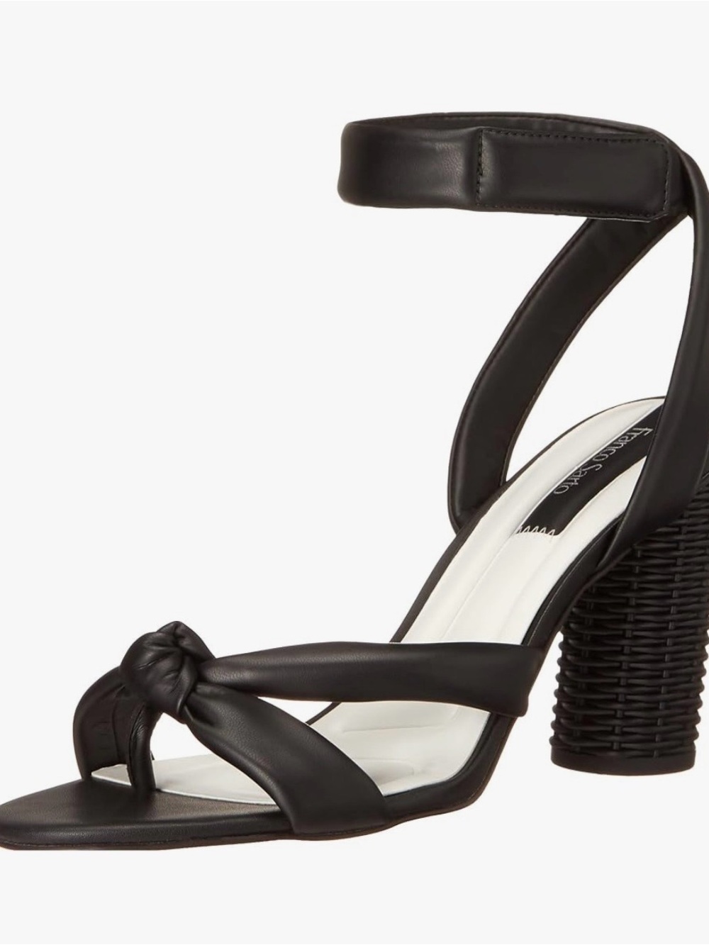 Franco Sarto Oma Black Knotted Ankle-Strap Block Heel Sandal